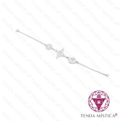 PULSEIRA PRATA TRIPLA PROTEÇÃO NÓ BRUXA/TETRAGRAMATON/ S.BENTO