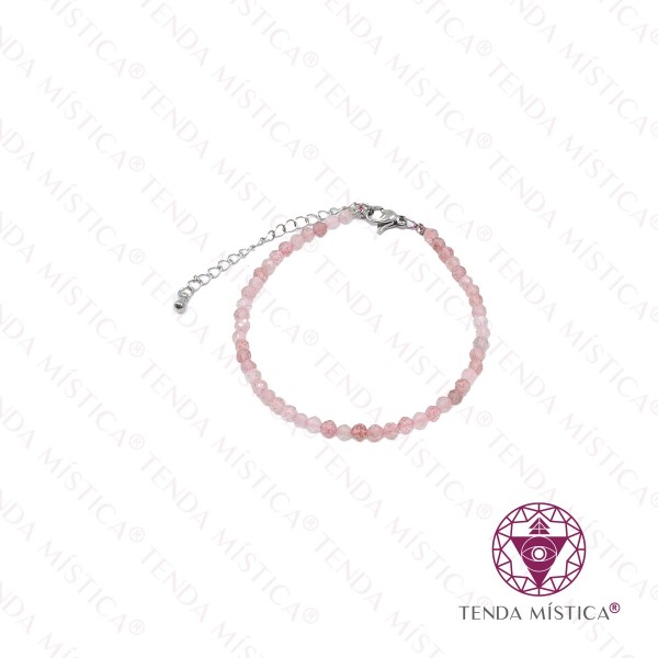Pulseira Quartzo Morango Multifacetada Aço