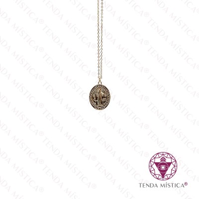 COLAR AÇO OVAL S.BENTO C/ BRILHANTES DOURADO