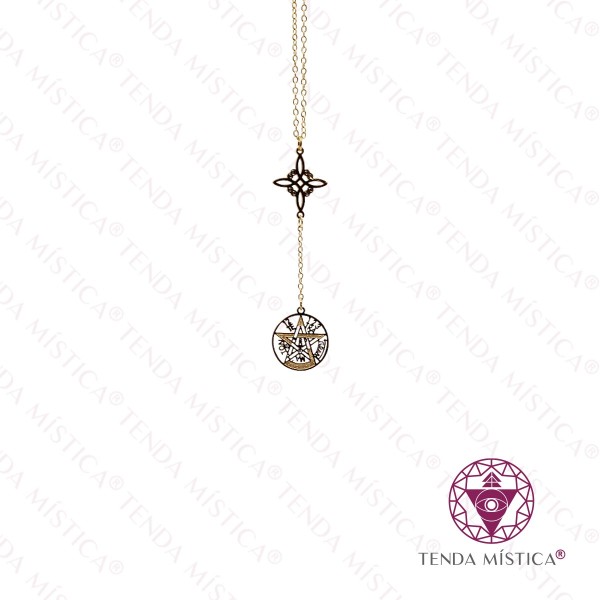 Colar Aço Dupla Proteção No Bruxa/ Tetragramaton Aberto Dourado