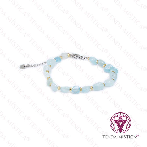 Pulseira Irregular Água Marinha com Aço