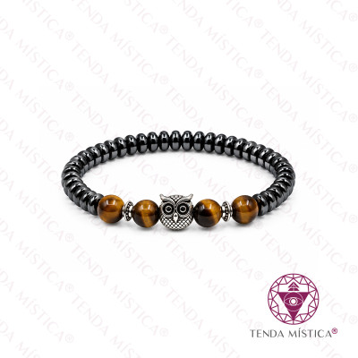 PULSEIRA HEMATITE DISCOS OLHO TIGRE MOCHO