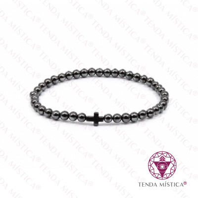 PULSEIRA HEMATITE 4MM CRUZ