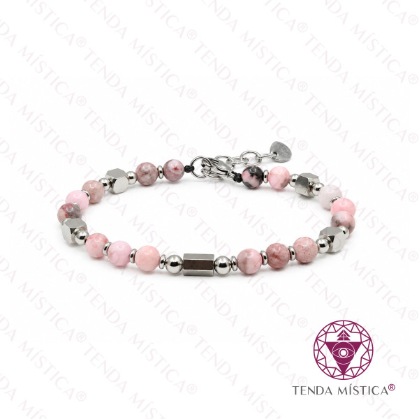 Pulseira Opala Rosa Aço Cubo 6 mm