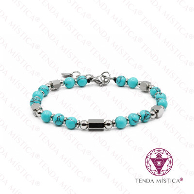 PULSEIRA HOWLITA TURQUESA AÇO CUBO 6MM