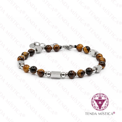 PULSEIRA OLHO TIGRE AÇO CUBO 6MM