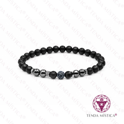 PULSEIRA ONIX MATTE/HEMATITE HOWLITA AZUL 6MM