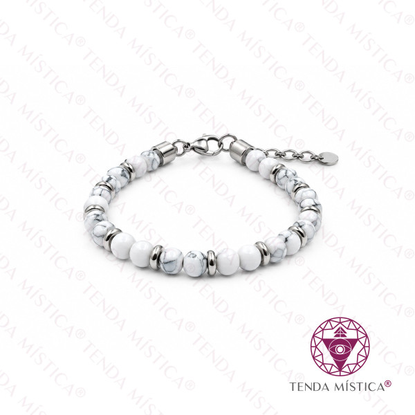 Pulseira Howlita Branca Discos Aço 6 mm