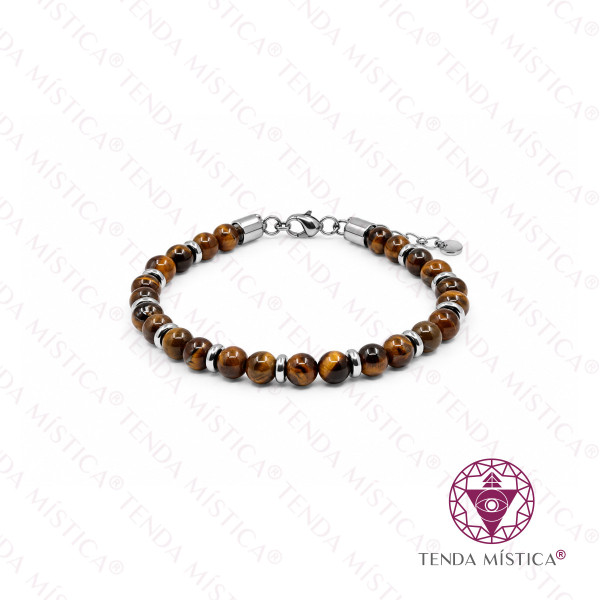 Pulseira Olho Tigre Discos Aço 6 mm