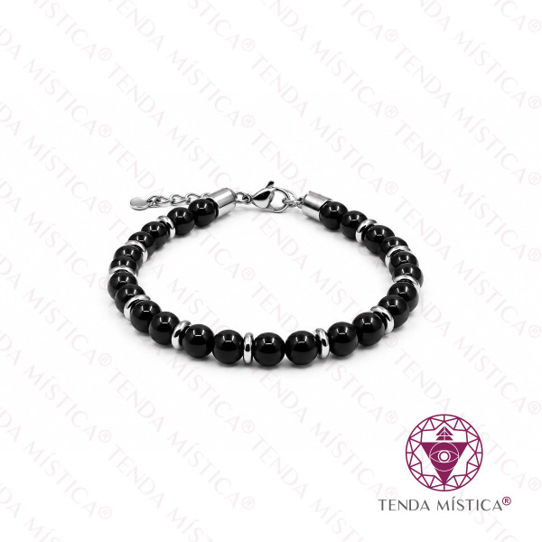 Pulseira Ónix Discos Aço 6 mm