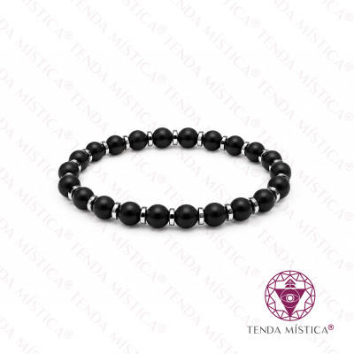 PULSEIRA ONIX MATTE DISCOS HEMATITE 6MM