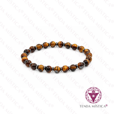 PULSEIRA OLHO TIGRE DISCOS HEMATITE 6MM