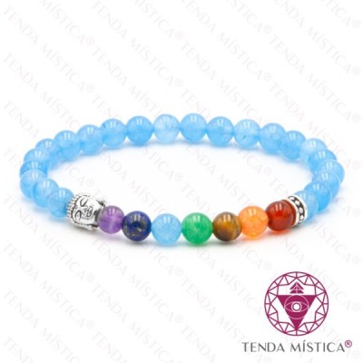 PULSEIRA CHAKRAS BUDA AGATA BLUE 6MM