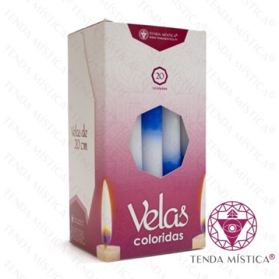 VELAS 20CM BRANCO/AZUL 20UNID