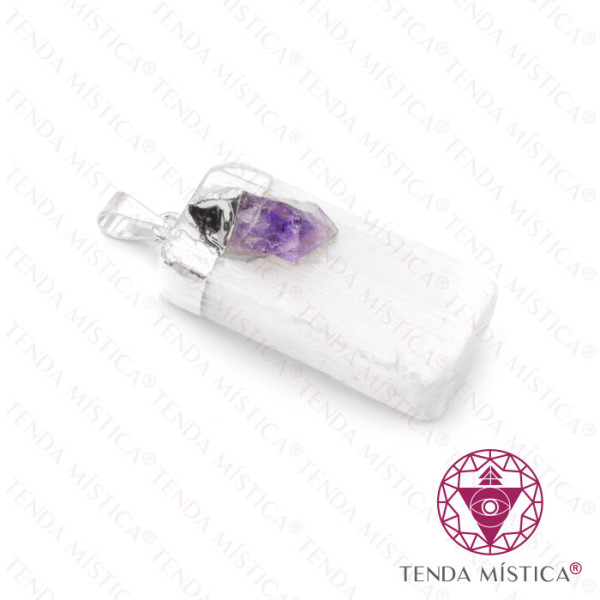 Pendente Selenite e Ametista Topo Prata