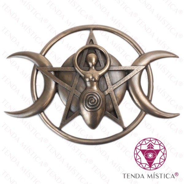 Decoração Parede Mãe Gaia pentagrama e triluna Resina cor Bronze