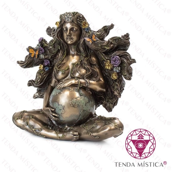Imagem Resina Mãe Gaia bronze com Flores