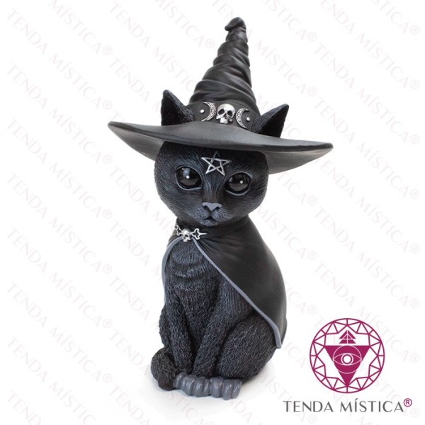 Imagem Gato Preto Capa Chapéu Pentagrama 31cm