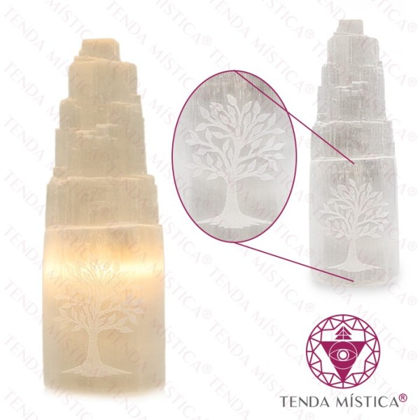 Selenite Candeeiro Torre 25 cm