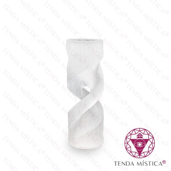 Selenite Castiçal - Torre Dupla Torneada 15cm