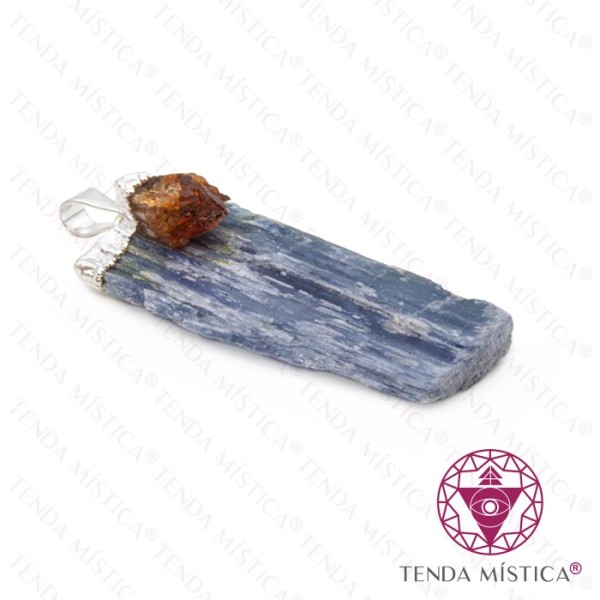 Pendente Banho Prata Cianite Azul e Citrino