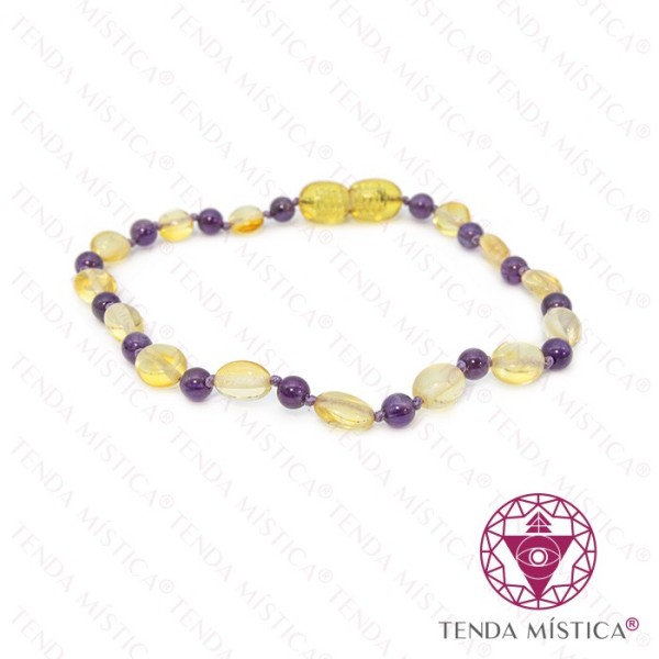 Pulseira Âmbar e Ametista 21cm