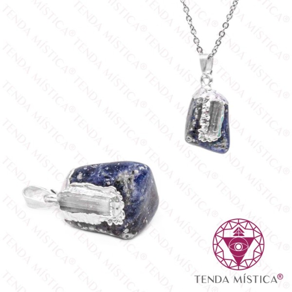 Pendente Sodalite e Selenite Topo Prateado