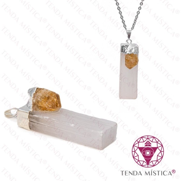 Pendente Selenite e Citrino Topo Prata