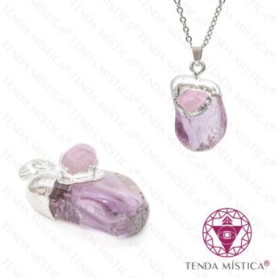 PENDENTE AMETISTA ROLADO C/ Q. ROSA