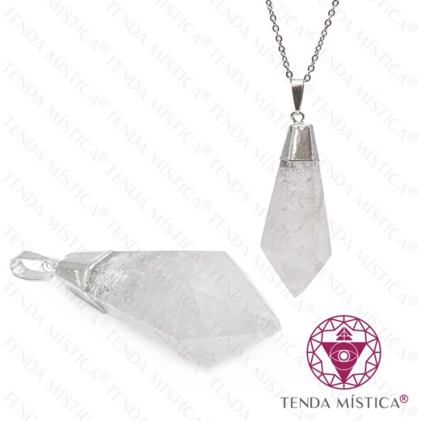 Pendente Quartzo Cristal Topo Prata Ponta