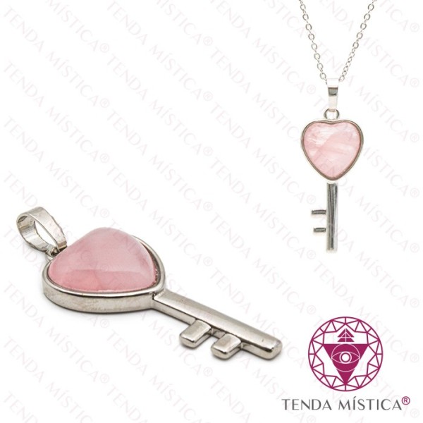 Pendente Chave Quartzo Rosa
