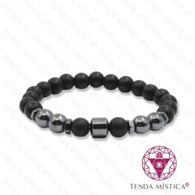 PULSEIRA ONIX MAT C/ HEMATITE CILINDRO 8MM