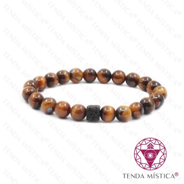 Pulseira Olho de Tigre + Cubo Vulcânico 8mm