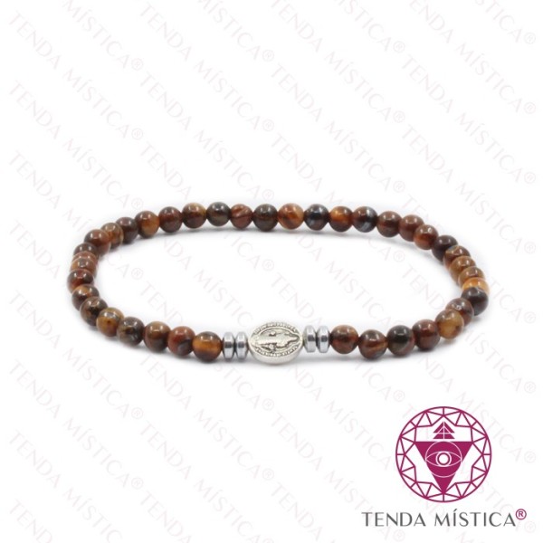 Pulseira Olho de Tigre + Disco Hematite S.Bento 4mm