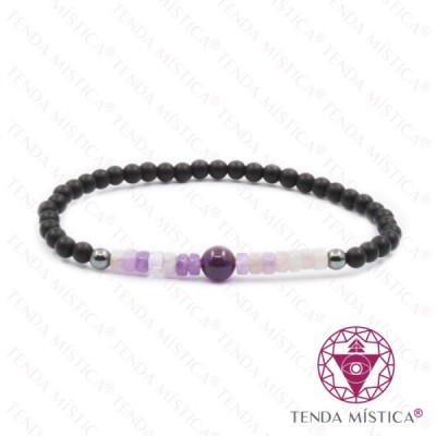 PULSEIRA ONIX MATT C/ AMETISTA DISCOS BOLA